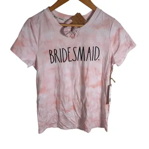 Rae Dunn Bridesmaid Pink Tie Dye T-Shirt and Scrunchie Set Small WX2679-651-NPA thumbnail 1