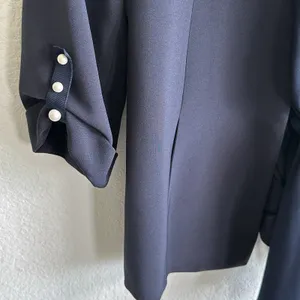 Zara Blazer Sz L Navy Blue Jacket Scarf Tie Women’s Preppy Workwear thumbnail 11