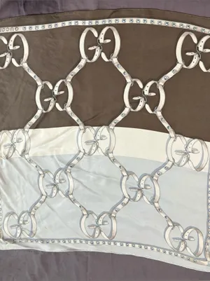 Gucci Silk Wrap/ Scarf Chains and Straps Brown and Blue Approx size 25” x 26” thumbnail 1