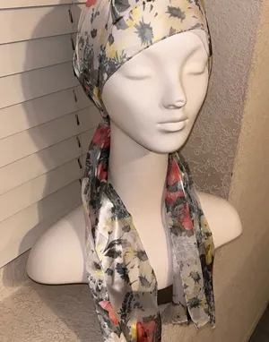 Vintage Silk Feel Scarf Korea Rectangular Floral Sage Yellow Peach 13.5 X 57 in thumbnail 1
