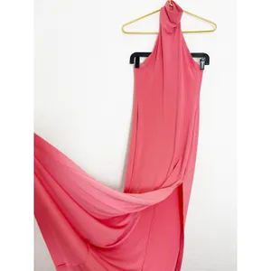 Norma Kamali Halter Turtleneck Side Slit Maxi Dress Size XS Coral Jersey Stretch thumbnail 11