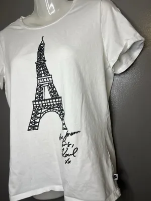 Karl Lagerfeld Paris Shirt Womens Small White Eiffel Tower Graphic Tee Top thumbnail 4
