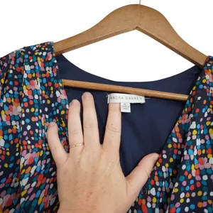 Sandra Darren XL Confetti Dot Tiered Faux Wrap Midi‎ Dress Navy Multicolor Party thumbnail 5