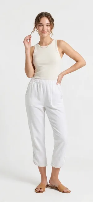 Women’s Braided Hem Stretch French Terry Capri - White thumbnail 2