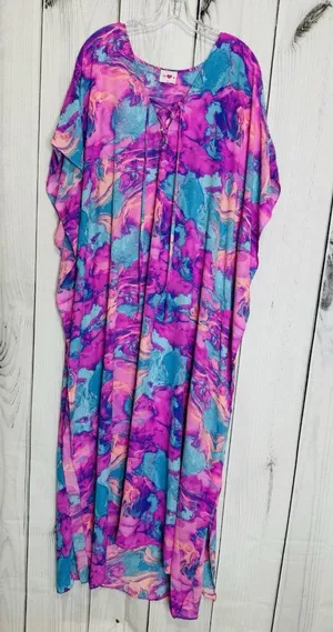Buddy Love Maxi Caftan Dress Womens Sz L Blue Pink Abstract Boho Resort thumbnail 1