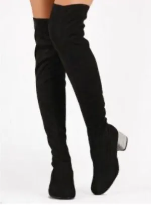 Qupid Zaya-08X Black Rhinestone Sock Knew High Boots thumbnail 1