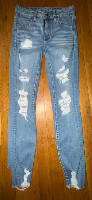 American Eagle Distressed Super Stretch Skinny Jeans Women’s Size 2 Raw Hem thumbnail 1
