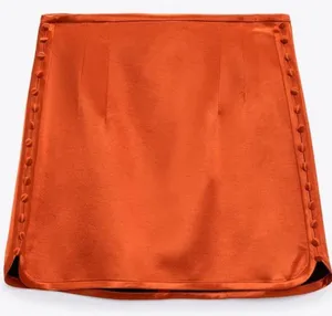 ZARA High-waisted Mini Orange BUTTONED SATIN EFFECT SKIRT Sz S thumbnail 3