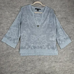 White House Black Market Size-M Womens Top Pointelle Stitch 3/4 Sleeve thumbnail 2