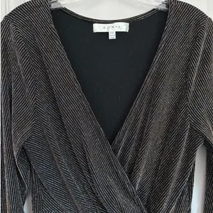 ROW-A‎ Metallic Pinstripe Faux Wrap Mini Dress Black Gold XXL Party Cocktail thumbnail 11