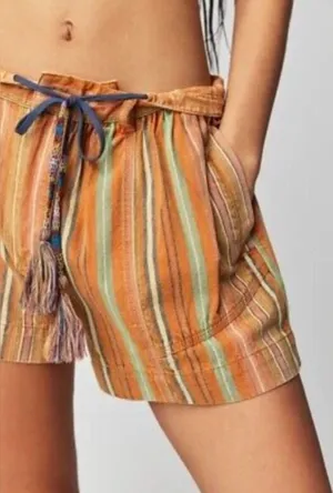 Free People Kahuna Harem Shorts Multicolor Striped Tassel Boho Size Small thumbnail 1