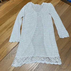 Pink Lily Womens Crochet Knit‎ Duster Cardigan Ivory Cream Tie Front JB-A7126 S thumbnail 5