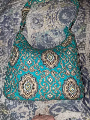 Vera Bradley Totally Turquoise Teal & Brown Tote Bag Shoulder Bag thumbnail 5