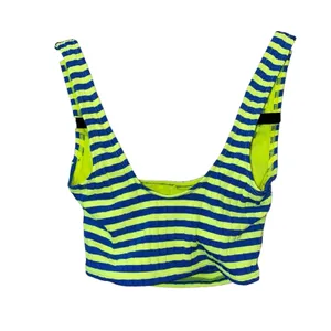Xhilaration Ribbed Crop Tank XS Neon Stripe Blue Yellow Bralette‎ Top Stretch thumbnail 3