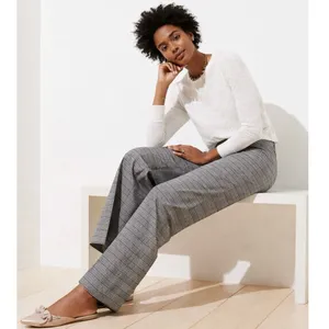 LOFT Glen Plaid Check Wide Leg Trousers thumbnail 3