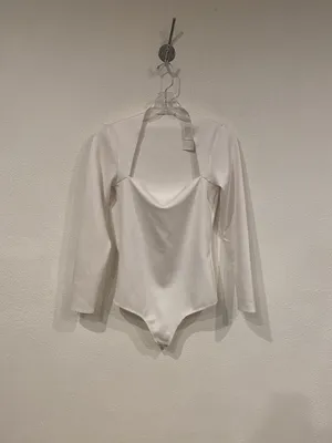 Abercrombie & Fitch Ava Bodysuit Womens Medium White Long Sleeve Strap thumbnail 2