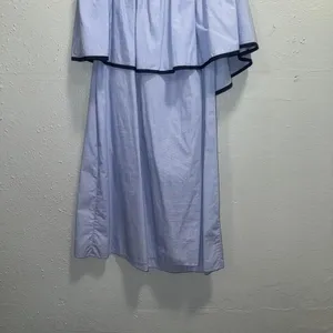J.Crew Off the Shoulder Ruffle Mini Dress Light Blue Navy‎ Trim XS thumbnail 3