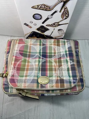 Rare COACH Multicolor Plaid Patent Cosmetic Pouch thumbnail 11