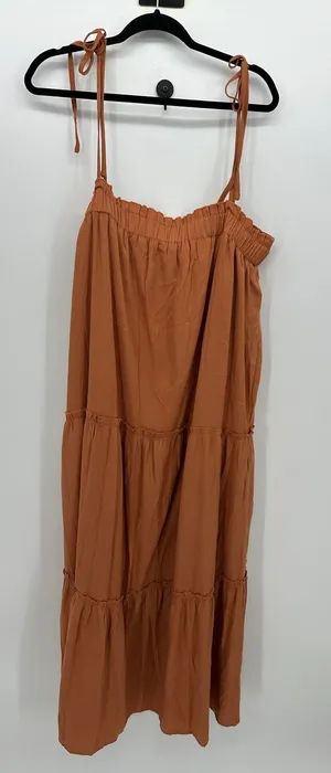 Boho Rust Orange Tiered Maxi Dress Sz XXL Tie‎ Shoulder Smocked Fall thumbnail 1