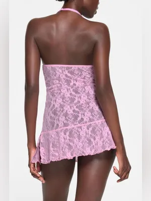 SKIMS Stretch Lace Halter Slip Chemise Dress Cotton Candy Pink Size XS thumbnail 2