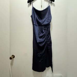 Alice + Olivia Dion Ruched Midi Slip Dress Navy Size 4 thumbnail 2