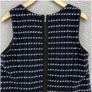 Ann‎ Taylor Dress Womens 4 Blue Boucle Knit Mini Shift Fringe Glitter Sleeveless thumbnail 3