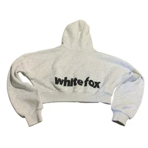 White Fox Charli Cropped Zip Front Hoodie Womens S/M Grey Marle Star Streetwear thumbnail 3