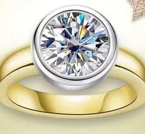 GRA Certified Moissanite 2 Carat Round Solitaire Ring Gold thumbnail 2