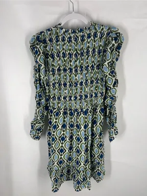 Anthropologie Navy and Cream Geometric Ruffle Mini Dress thumbnail 12