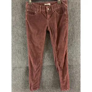 Free People Corduroy Pants Burgundy Wine Skinny Retro Boho Womens Size 28 thumbnail 2