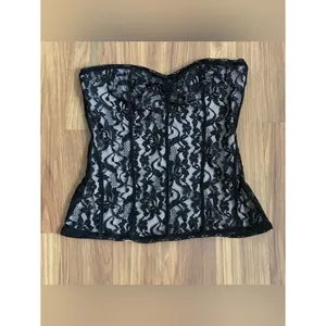 Express Black Lace Corset Bustier Top Strapless Goth Y2K Coquette Sizw S thumbnail 2