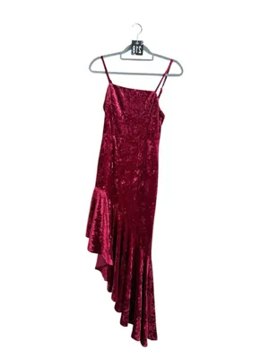 Women's Lulus Red Velvet Asymmetrical Dress S thumbnail 7