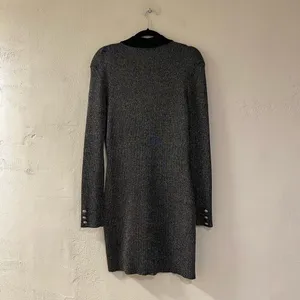 retrofête Mimi Sweater Long Sleeve Mini Dress in Gray Black XL thumbnail 4