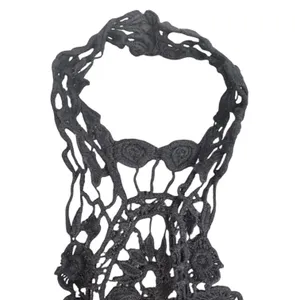 Crochet Halter Mini Dress Womens XS Black Fit Flare Boho Goth LBD Festival party thumbnail 11