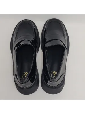 New York & Company Women's Penny Chunky Lug Sole Black Patent Leather Loafers 9 thumbnail 4