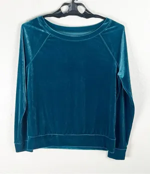 AERIE Teal Long Sleeves Cozy Soft Velvet Velour Top Size Medium Casual Neutral thumbnail 1
