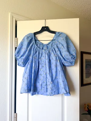 Dôen Tennessee Top Floral Organic Cotton‎ Sky Blue Medium EUC thumbnail 2