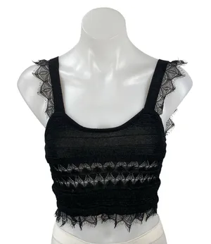 Zara Women's Black Floral Lace Fringe Knit Cami Camisole Tank Crop Top Size S thumbnail 1