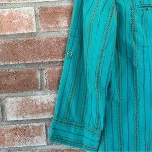 North Face Snap Up Cotton Shirt Women’s Small Turquoise Western Roll Tab Gorp thumbnail 4