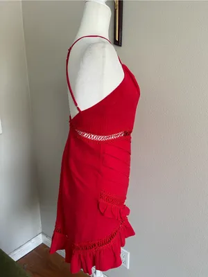 Hello Molly Red Spaghetti-Strap Lace-Trim Mini Dress thumbnail 4