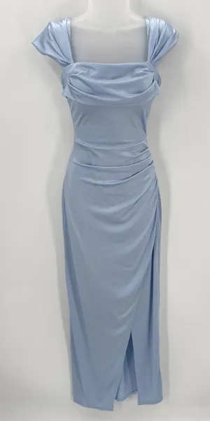 Popilush Dress Womens S Blue Formal Gown Shapewear Ruched Off Shoulder Strap NEW thumbnail 1