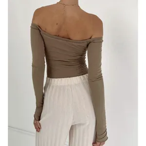 Princess Polly Women’s Size 2 Tan Brown Off The Shoulder Long Sleeve Bodysuit thumbnail 2