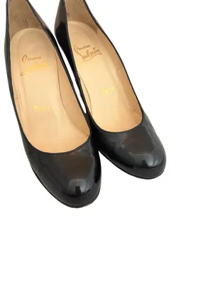 Christian Louboutin Black Patent Leather Round Toe Wedge Pumps Size 6 Women's thumbnail 4