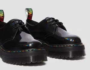 Dr. Martens 1461 Quad Rainbow Patent Platform Shoes black size 7 ladies 6 Men thumbnail 1