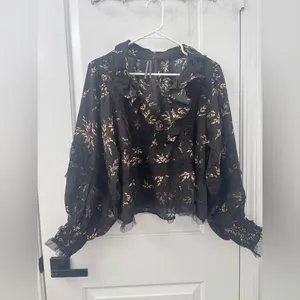 Anthropologie ruffled v neck popover blouse thumbnail 3