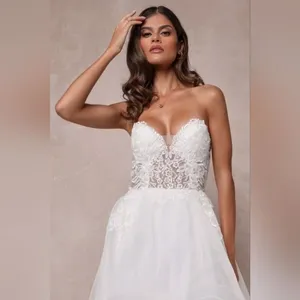 Lulus Mine, All Mine White Embroidered Organza Strapless A-Line Gown Size Medium thumbnail 3