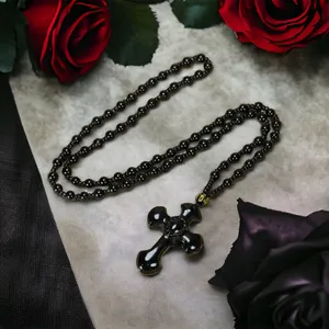1pc Classic Religious Style Christian Cross Fashion Obsidian Pendant Necklace‎ thumbnail 3