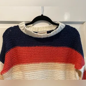 Ambiance Crewneck Knit Long Sleeve Sweater Blue White Orange Stripes Size‎ Large thumbnail 4