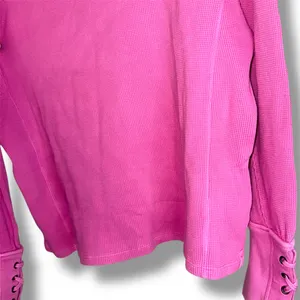 Free People We The Free Pink Waffle Knit Thermal Lace Up Sleeve Top L NWOT thumbnail 3