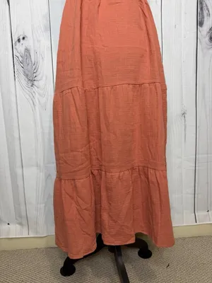 New In Maxi Dress Sz L Light Rust Red Open Back Ladder Strap Smocked Front NWT thumbnail 3